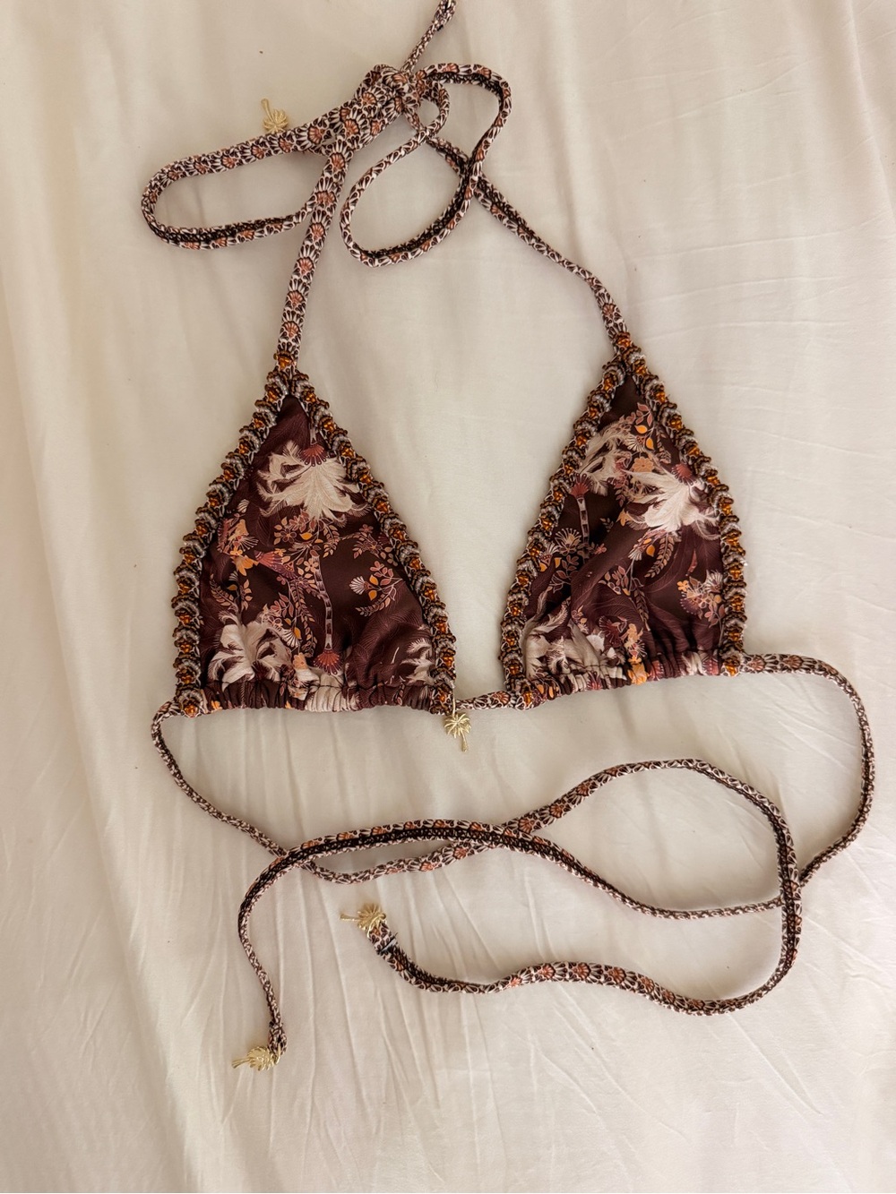 Bydee brown beaded bikini top S